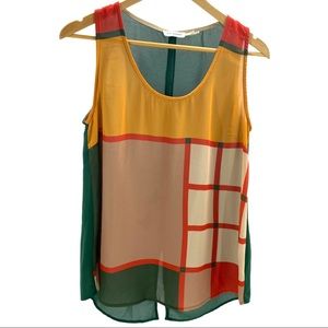 Blu Pepper Semi Sheer Retro Abstract Tank Top Size Medium